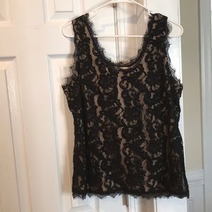 Tan tank top with black lace overlay